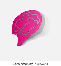 Paper clipped sticker: brain. Isolated illustration icon