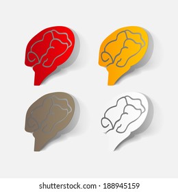 Paper clipped sticker: brain. Isolated illustration icon