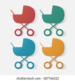 Paper clipped sticker: buggy. Isolated illustration icon