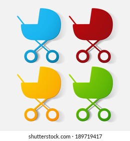 Paper clipped sticker: buggy. Isolated illustration icon