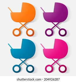 Paper clipped sticker: buggy. Isolated illustration icon