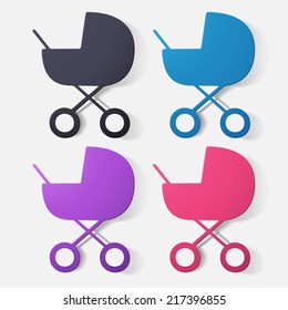 Paper clipped sticker: buggy. Isolated illustration icon