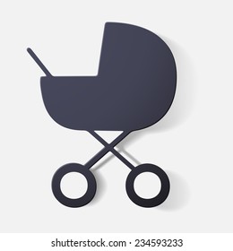Paper clipped sticker: buggy. Isolated illustration icon