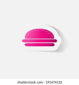 Paper clipped sticker: burger. Isolated illustration icon