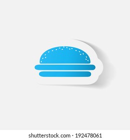 Paper clipped sticker: burger. Isolated illustration icon