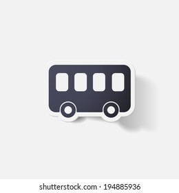 Paper clipped sticker:  bus. Isolated illustration icon