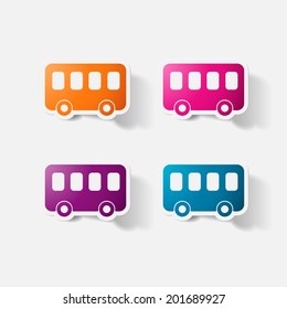 Paper clipped sticker:  bus. Isolated illustration icon