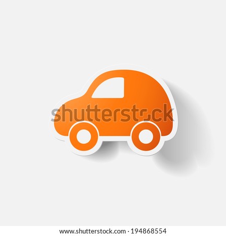 Paper clipped sticker: car. Isolated illustration icon