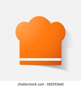 Paper clipped sticker: chef cap. Isolated illustration icon