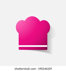 Paper clipped sticker: chef cap. Isolated illustration icon