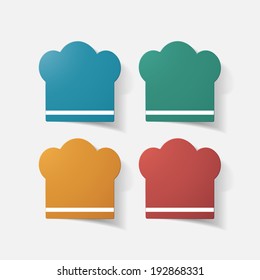 Paper clipped sticker: chef cap. Isolated illustration icon