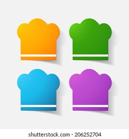 Paper clipped sticker: chef cap. Isolated illustration icon