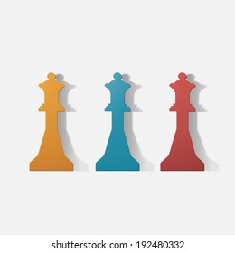 Paper clipped sticker: chess figure, Queen. Isolated illustration icon