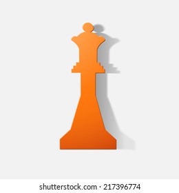 Paper clipped sticker: chess figure, Queen. Isolated illustration icon 