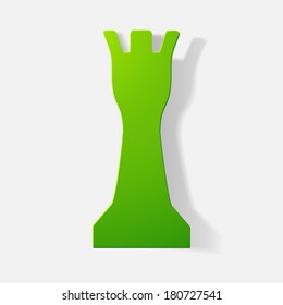 Paper clipped sticker: a chess piece, rook. Isolated illustration icon