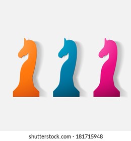 Paper clipped sticker: chess piece horse. Isolated illustration icon
