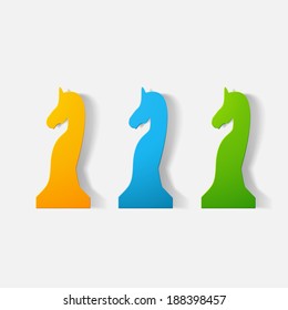 Paper clipped sticker: chess piece horse. Isolated illustration icon