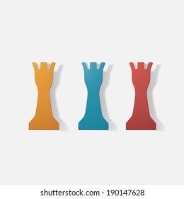 Paper clipped sticker: a chess piece, rook. Isolated illustration icon