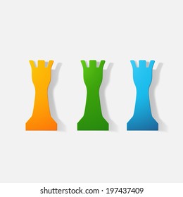 Paper clipped sticker: a chess piece, rook. Isolated illustration icon