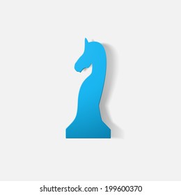 Paper clipped sticker: chess piece horse. Isolated illustration icon