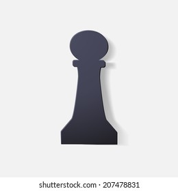 Paper clipped sticker: chess piece, pawn. Isolated illustration icon