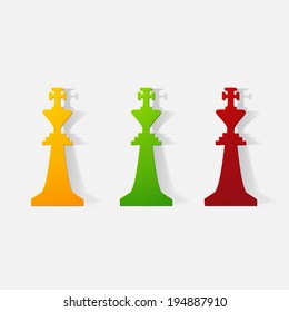 Paper clipped sticker: Chessman King. Isolated illustration icon