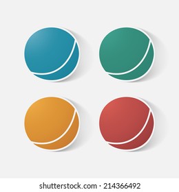  Paper clipped sticker: children's ball . Isolated illustration icon