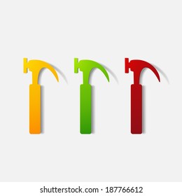 Paper clipped sticker: construction hammer. Isolated illustration icon