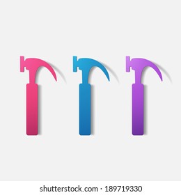 Paper clipped sticker: construction hammer. Isolated illustration icon