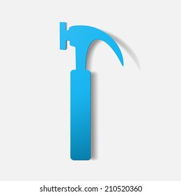 Paper clipped sticker: construction hammer. Isolated illustration icon