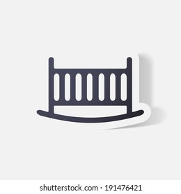 Paper clipped sticker: cot. Isolated illustration icon