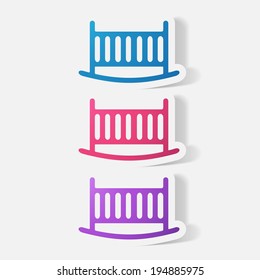 Paper clipped sticker: cot. Isolated illustration icon