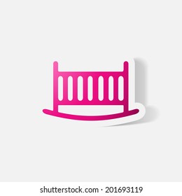 Paper clipped sticker: cot. Isolated illustration icon