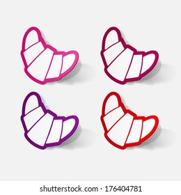 Paper clipped sticker: croissant. Isolated illustration icon