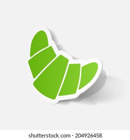 Paper clipped sticker: croissant. Isolated illustration icon