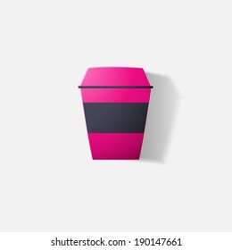 Paper clipped sticker: cup of coffee. Isolated illustration icon
