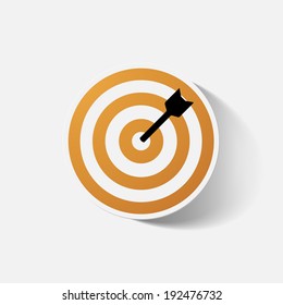 Paper clipped sticker: darts target. Isolated illustration icon