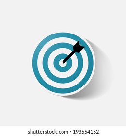 Paper clipped sticker: darts target. Isolated illustration icon