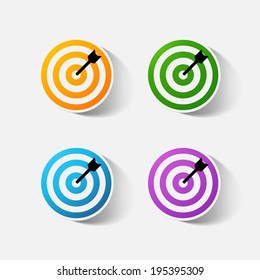 Paper clipped sticker: darts target. Isolated illustration icon