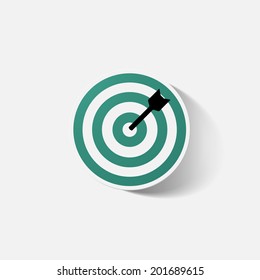 Paper clipped sticker: darts target. Isolated illustration icon