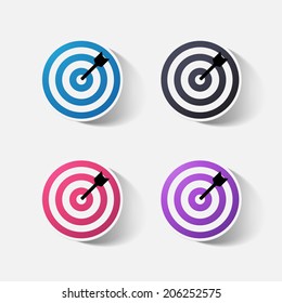Paper clipped sticker: darts target. Isolated illustration icon