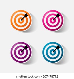 Paper clipped sticker: darts target. Isolated illustration icon