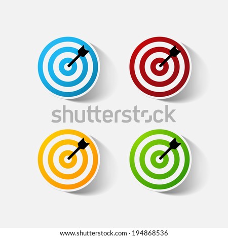 Paper clipped sticker: darts target. Isolated illustration icon