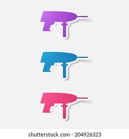 Paper clipped sticker: drill. Isolated illustration icon