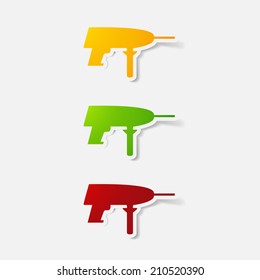 Paper clipped sticker: drill. Isolated illustration icon