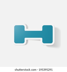 Paper clipped sticker: dumbbell. Isolated illustration icon