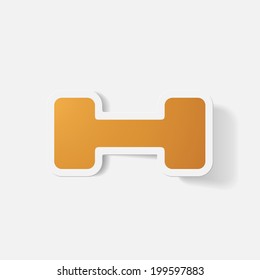 Paper clipped sticker: dumbbell. Isolated illustration icon