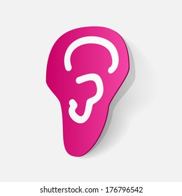 Paper clipped sticker: ear. Isolated illustration icon