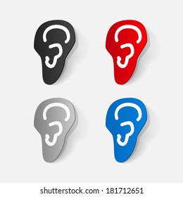 Paper clipped sticker: ear. Isolated illustration icon