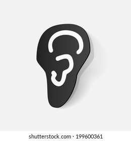 Paper clipped sticker: ear. Isolated illustration icon